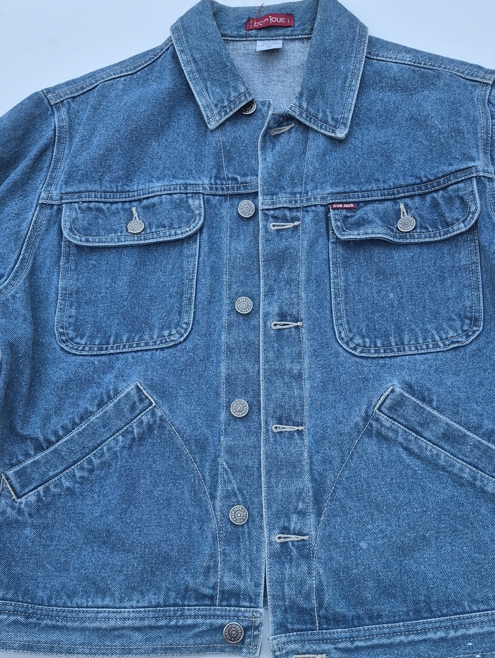 Bon Jour Classic Blue Denim Jean Jacket - Casual Trucker Size M